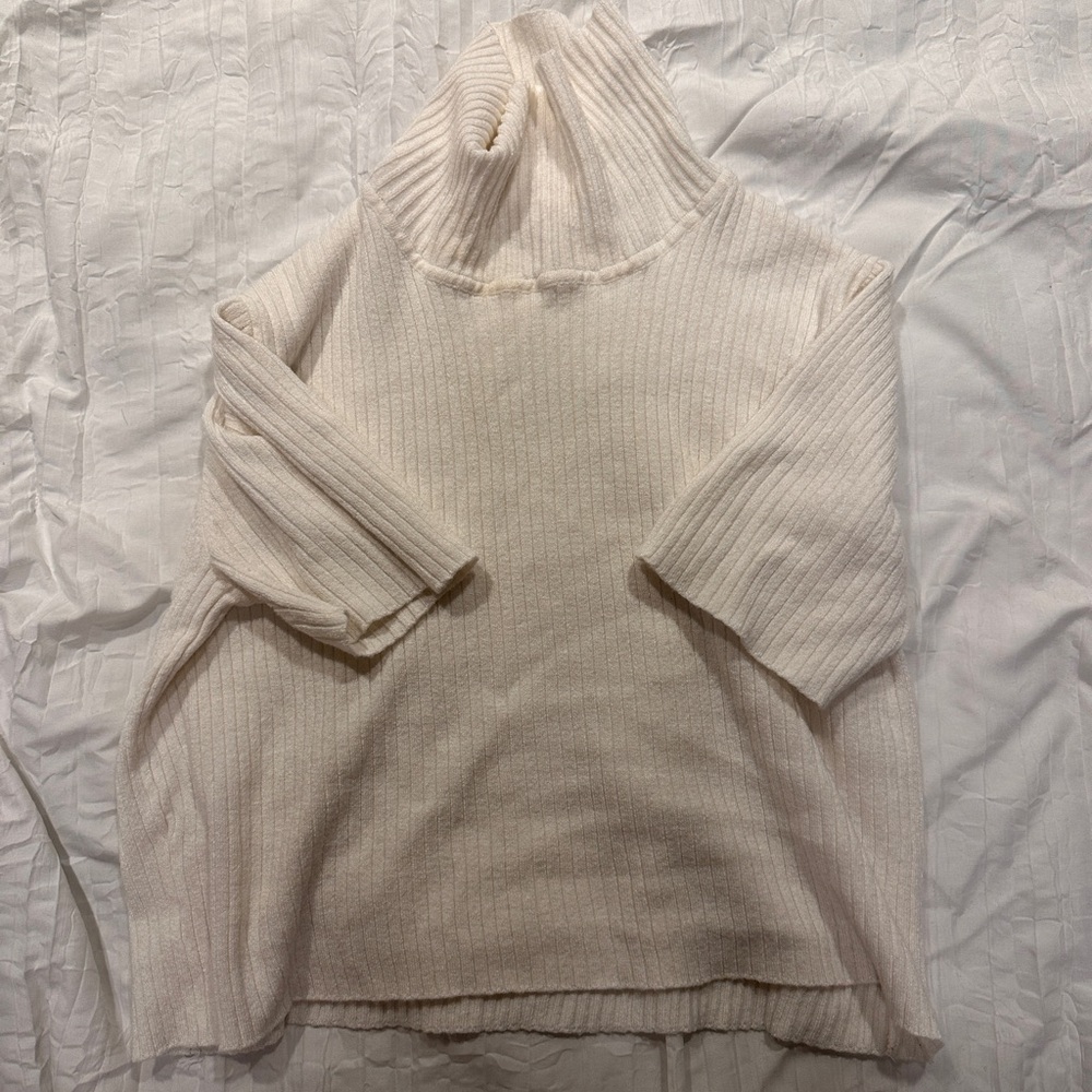Ribbed Cream Turtleneck Sweater